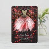 Invitation Robe à paillettes rouge noir or Fête douce 16 Part (Debout devant)