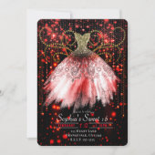 Invitation Robe à paillettes rouge noir or Fête douce 16 Part (Devant)