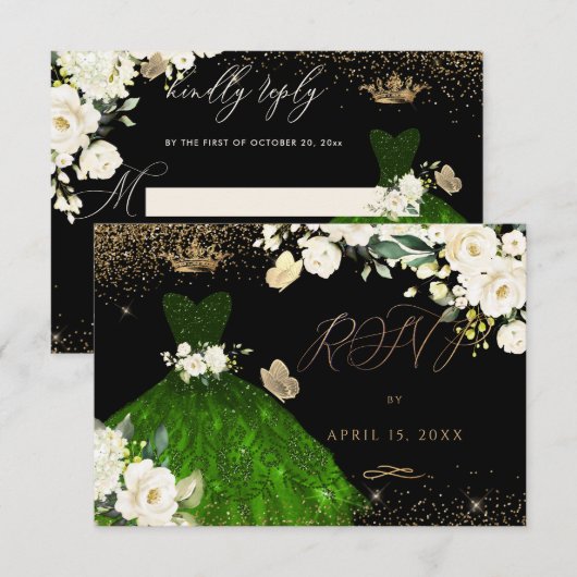 Invitation Robe à paillettes vert émeraude pour RSVP de Quinc (Devant / Derrière)