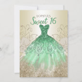 Invitation Robe à paillettes verte et or pour les 16 ans (Devant)