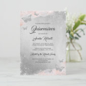Invitation Robe à papillon en argent rose Quinceanera (Debout devant)
