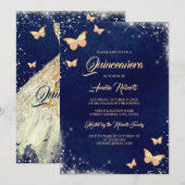 Invitation Robe à papillon étincelante marine Quinceanera (Devant / Derrière)