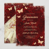 Invitation Robe à papillon rouge étincelante Quinceanera (Devant / Derrière)