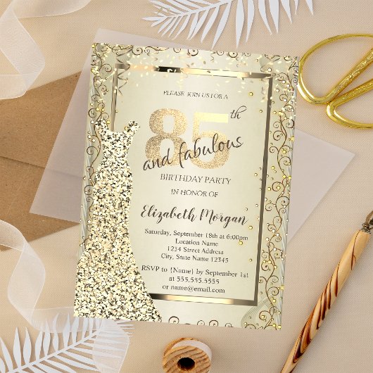 Invitation Robe à Sequins Chic Or 85e Anniversaire