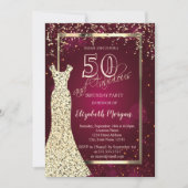 Invitation Robe à sequins dorés pour 50e anniversaire bordeau (Devant)