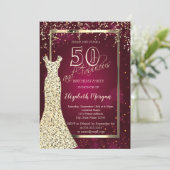 Invitation Robe à sequins dorés pour 50e anniversaire bordeau (Debout devant)