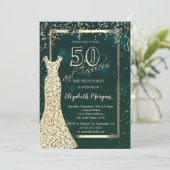 Invitation Robe à sequins dorés Vert 50e anniversaire (Debout devant)