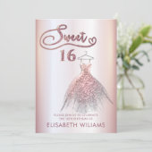 Invitation Robe adorable charmant rose or glittery (Debout devant)