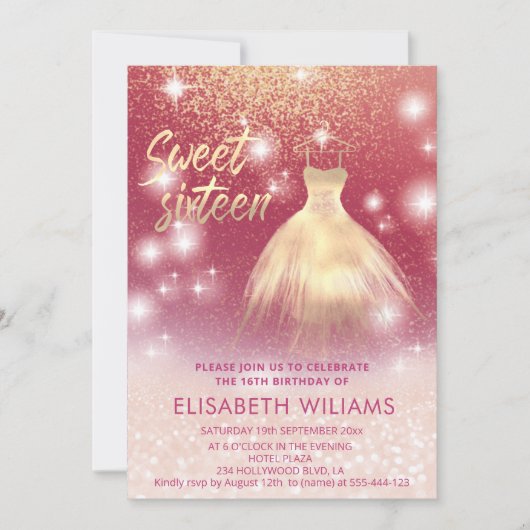 Invitation Robe adorable charmant rose or glittery ombre i (Devant)