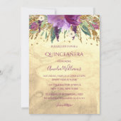 Invitation Robe Améthyste Étincelante or Quinceanera Invitati (Dos)
