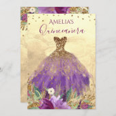 Invitation Robe Améthyste Étincelante or Quinceanera Invitati (Devant / Derrière)