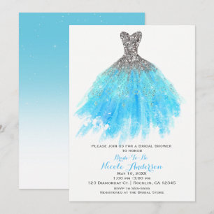Invitation Robe Aqua Blue Argent Pailleté Glamour pour Mariag