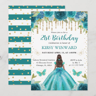 Invitation Robe Aqua et Sarcelle Princesse à Peau Noire 21ème