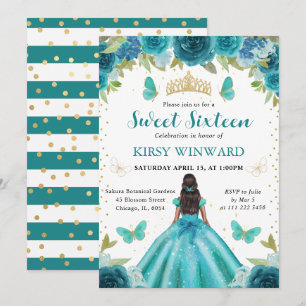 Invitation Robe Aqua et Sarcelle Princesse à Peau Noire Sweet