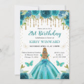 Invitation Robe Aqua et Sarcelle Princesse Blonde 21e Anniver (Devant)