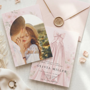Invitation Robe aquarelle rose coquette noeud papillon Baby s
