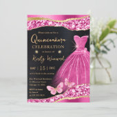 Invitation Robe Aquarelle Rose & Or Parties scintillant Robe (Debout devant)