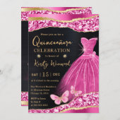 Invitation Robe Aquarelle Rose & Or Parties scintillant Robe (Devant / Derrière)