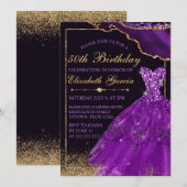 Invitation Robe aquarelle violette agate Anniversaire (Devant / Derrière)