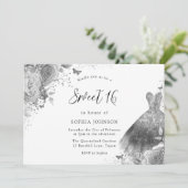 Invitation Robe Argent & Gris Floral Sweet 16 Party (Debout devant)