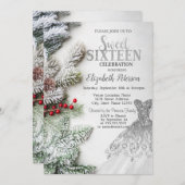 Invitation Robe Argent, Pine Arbre Branches Douce 16 Partie (Devant / Derrière)
