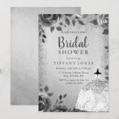 Invitation Robe Argent Sparkle Fête des mariées Floral Invita (Devant / Derrière)