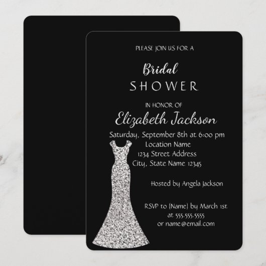 Invitation Robe argentée chic élégante pour douche de mariée (Devant / Derrière)