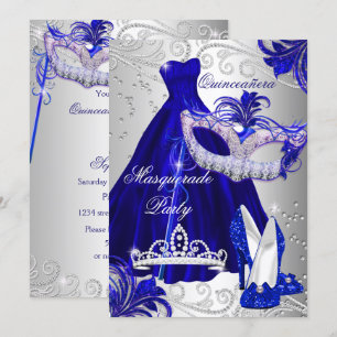 Invitation Robe argentée et bleue pour Quinceanera de bal mas