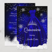 Invitation Robe argentée flocon de neige bleu royal pour Quin (Devant / Derrière)