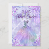 Invitation Robe argentée lilas violet Sweet 16 (Devant)