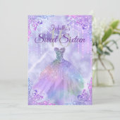 Invitation Robe argentée lilas violet Sweet 16 (Debout devant)