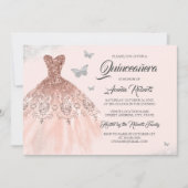 Invitation Robe argentée or rose pailletée Quinceanera (Devant)