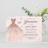 Invitation Robe argentée or rose pailletée Quinceanera (Debout devant)