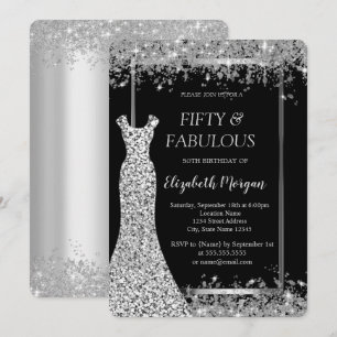 Invitation Robe argentée paillettes confettis Noir 50ème