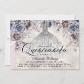 Invitation Robe argentée tendance Fleur Quinceañera  (Devant)