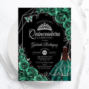 Invitation Robe argentée verte émeraude pour Quinceanera Flor