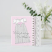 Invitation Robe bébé fille Perles d'Argent Rose Baptême (Debout devant)