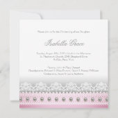 Invitation Robe bébé fille Perles d'Argent Rose Baptême (Dos)
