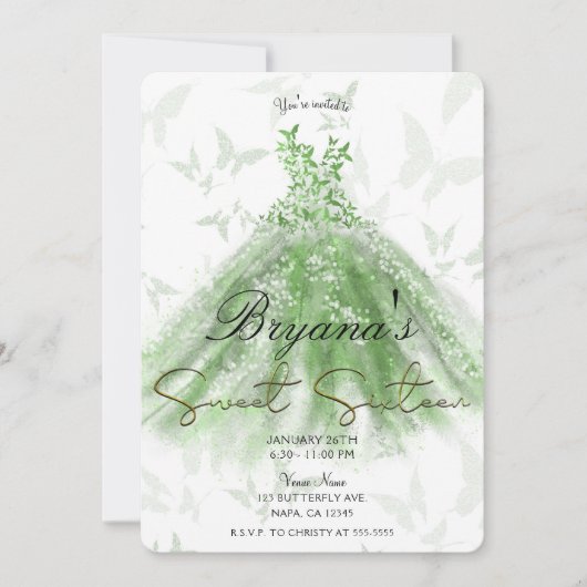Invitation Robe Beurre Vert Danser Douce 16 Partie (Devant)