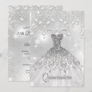 Invitation Robe Blanche Argentée pour Quinceañera Fête des 15