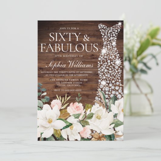 Invitation Robe blanche Blush blanc rustique 60e anniversaire (Debout devant)