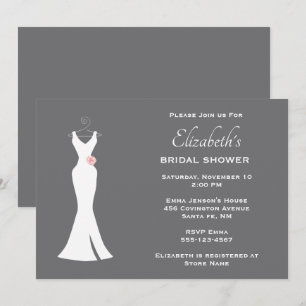 Invitation Robe Blanche Élégante sur Fond Gris Simple et Élég