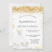 Invitation Robe blanche en or parties scintillant Quinceanera (Devant)