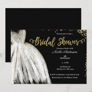 Invitation Robe blanche et paillettes dorées Fête de mariage 