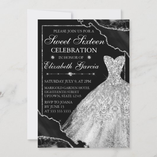 Invitation Robe blanche et Parties scintillant Agate doux 16 (Devant)