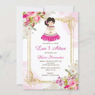 Invitation Robe blanche et rose Fille mexicaine Troisième ann