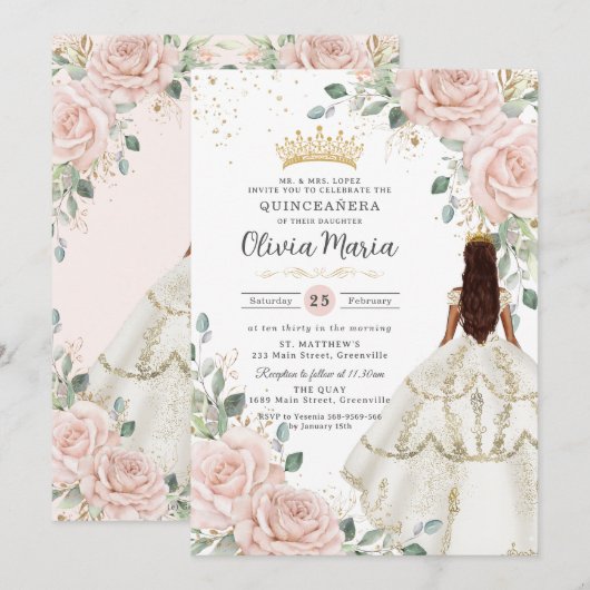 Invitation Robe blanche floue princesse Gown Quinceañera (Devant / Derrière)