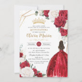 Invitation Robe blanche floue princesse or Quinceañera (Devant)