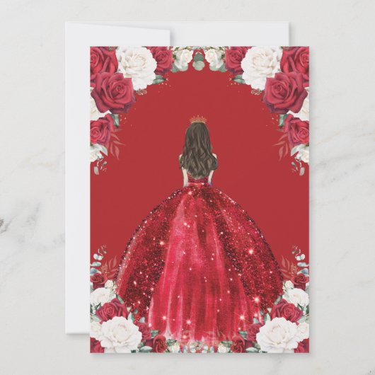 Invitation Robe blanche floue princesse or Quinceañera (Dos)