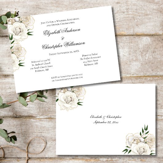 Invitation Robe Blanche Gold Trim Élégante répétition de mari